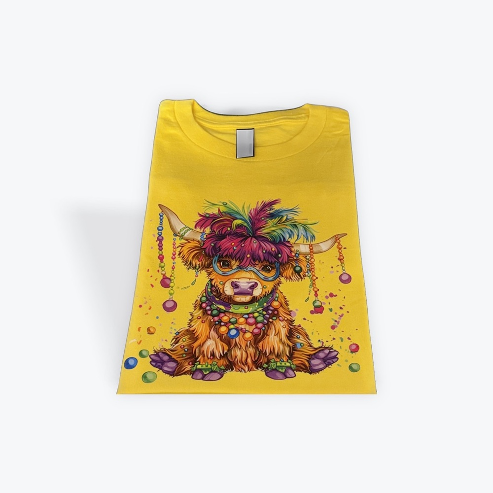 Colorful Kids Shirt with Highland Cow Design